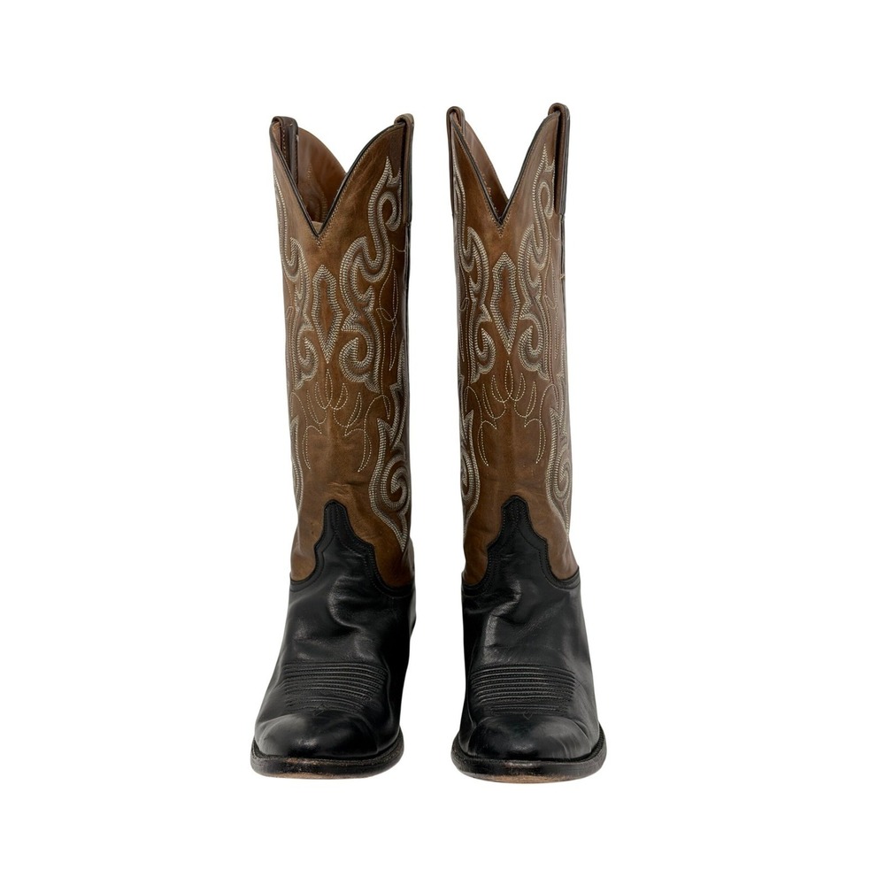Lucchese Womens Two Tone Leather Western Cowboy Boots Black Tan Stitched 5 1/2 B